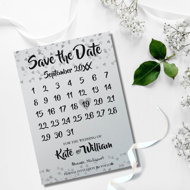 Save The Date Calendrier Cœur d'Amour Argenté (Créateur téléchargé)