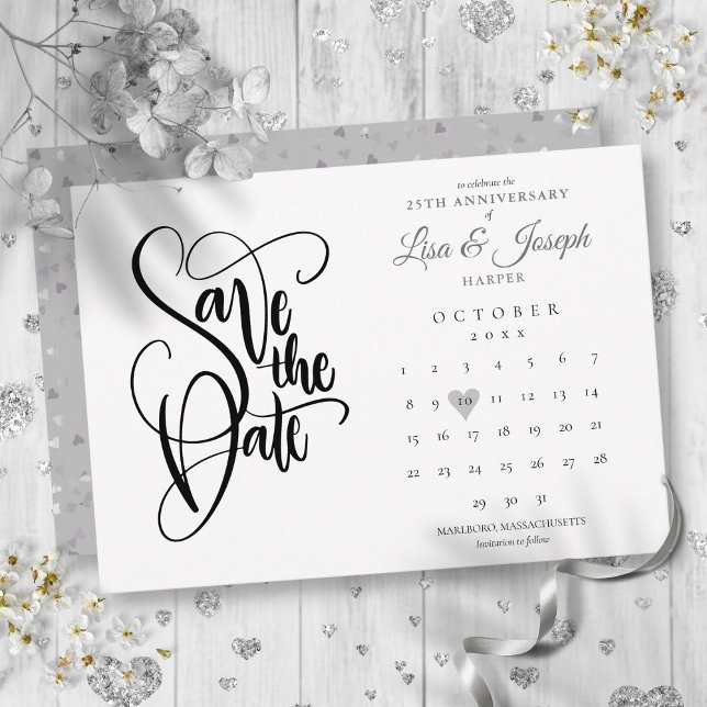 Save The Date Calendrier de date d'anniversaire 25 ans Cœur d'am (25th Anniversary Save the Date Calendar Love Heart)