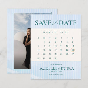 Save The Date Calendrier de mariage photo d'été de plage bleue
