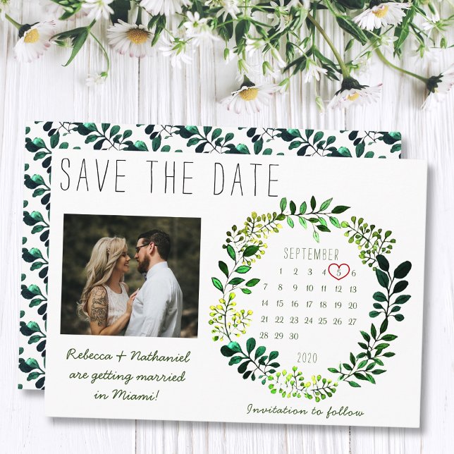 Save The Date Calendrier de photos de mariage à la gouache simpl (Créateur téléchargé)