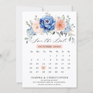 Save The Date Calendrier Épousailles Navy Blue Slate Dusty Blush