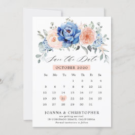 Save The Date Calendrier Épouser Date Bleu Marine Foncé Blush Po