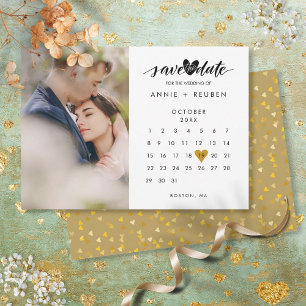 Save The Date Calendrier Gold Heart Confetti Mariage photo