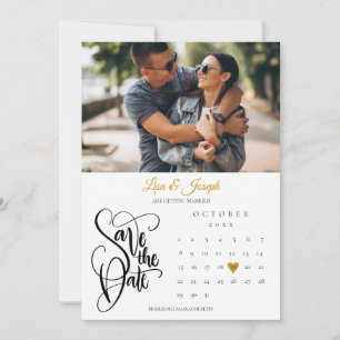 Save The Date Calendrier Gold Heart Photo