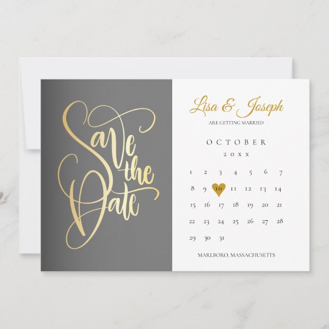 Save The Date Calendrier Gold Love Coeur QR Code Mariage (Devant)