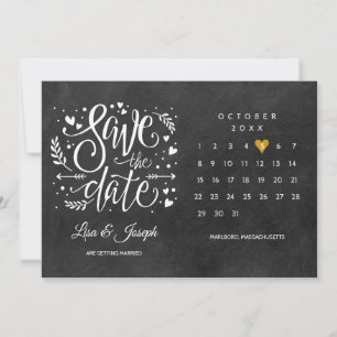 Save The Date Calendrier Gold Love Heart Chalkboard