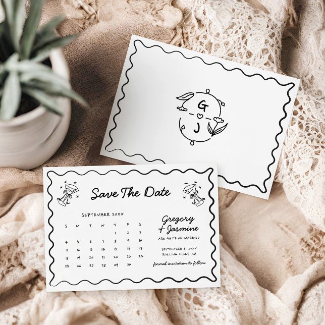 Save The Date Calendrier Mariage Dessiné à la Main et Doodle (Créateur téléchargé)