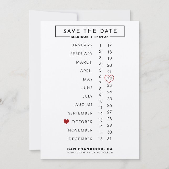 Save The Date Calendrier Mariage Enregistrer la date (Devant)