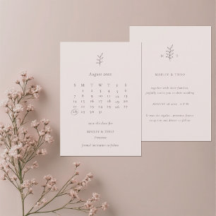 Save The Date Calendrier Minimaliste Feuille Rose Noir Économise
