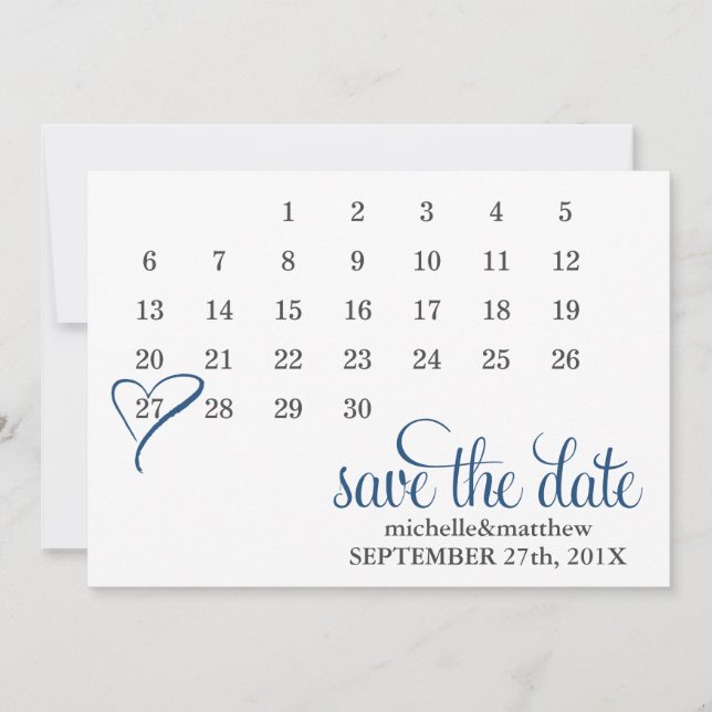 Save The Date Calendrier moderne Blue Heart Mariage Enregistrer  (Devant)
