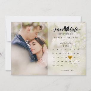 Save The Date Calendrier moderne Gold Love Heart Photo