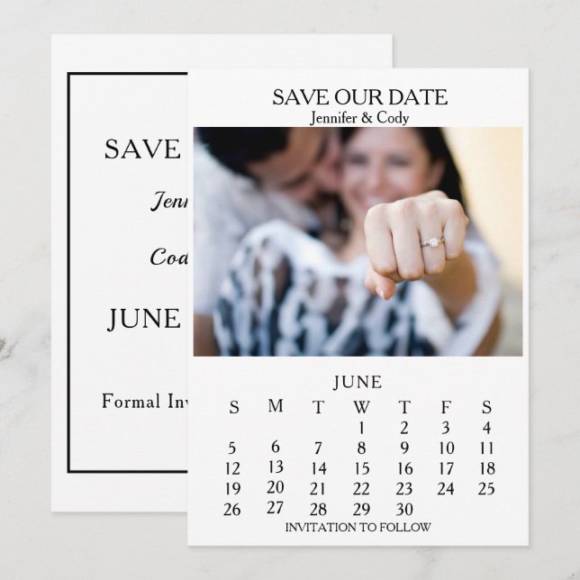 Save The Date Calendrier photo Mariage facile à lire (Devant / Derrière)