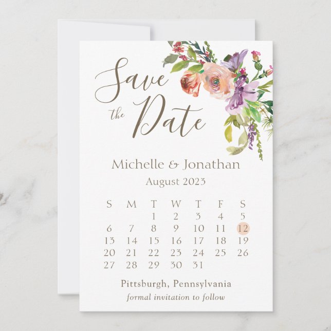 Save The Date Calendrier Photo Sage Green Boho Fleurs Mariage (Devant)