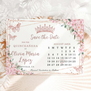 Save The Date Calendrier Quinceañera Rose Gold Fleurs de Cerisie