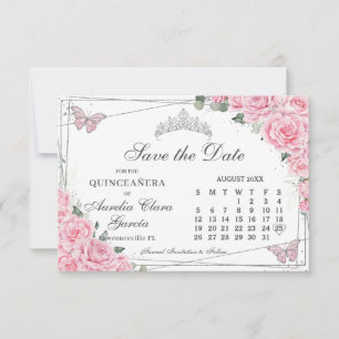Save The Date Calendrier Sweet sixteen Quinceanera Floral Rose