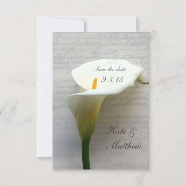 Save The Date Calla lily sur écriture manuscrite enregistrer la  (Devant)