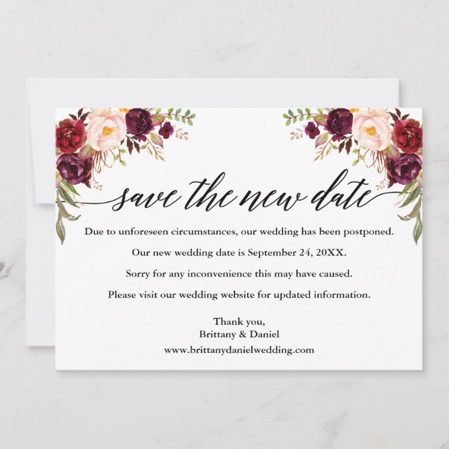 Save The Date Calligraphie Bourgogne Floral Enregistrer La Nouve (Devant)