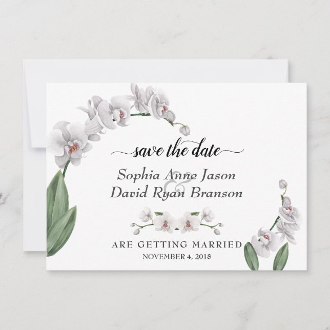 Save The Date Calligraphie de mariage Charm White Orchid (Devant)
