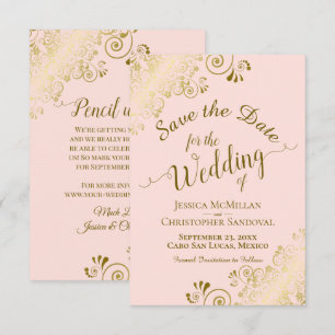 Save The Date Calligraphie dorée élégante sur rose blush pour ma