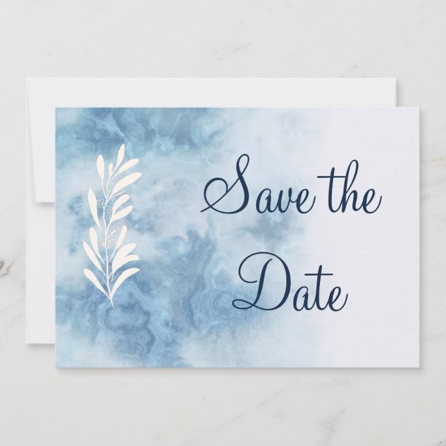 Save The Date Calligraphie du script d'hiver bleu poussiéreux En (Devant)