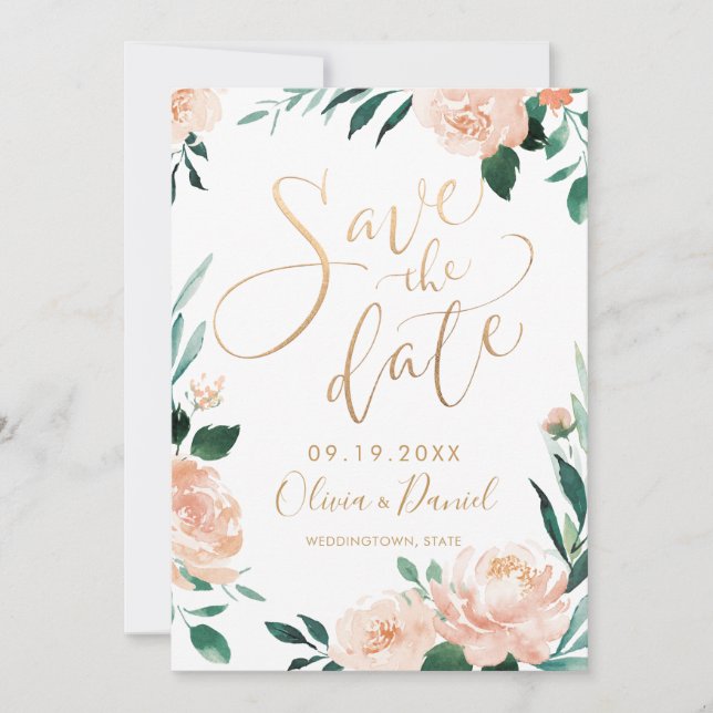 Save The Date Calligraphie florale du jardin romantique sauvez l (Devant)