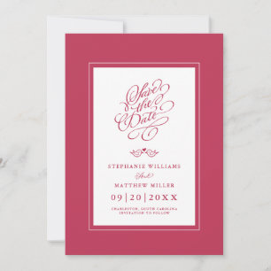 Save The Date Calligraphie mariage Bold & Bright Magenta Red