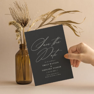 Save The Date Calligraphie minimaliste moderne Mariage noir chau