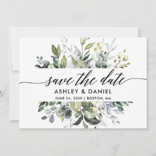 Save The Date Calligraphie moderne Aquarelle Verdure
