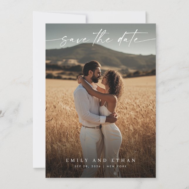 Save The Date Calligraphie moderne Boho QR Code Photo (Devant)