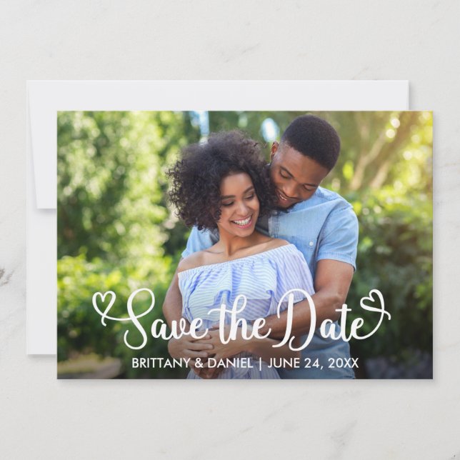 Save The Date Calligraphie moderne Coeurs photo (Devant)