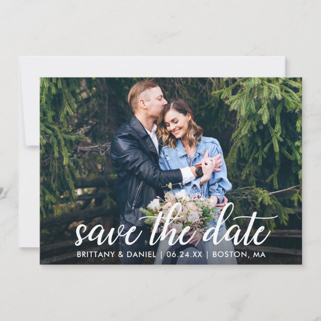 Save The Date Calligraphie moderne Couple Photo Mariage (Devant)