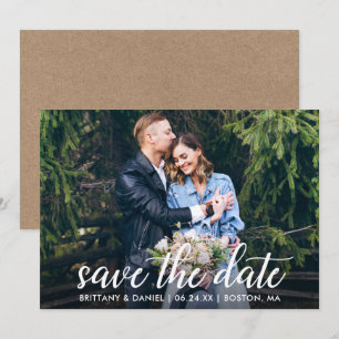 Save The Date Calligraphie moderne Couple Photo Mariage Kraft
