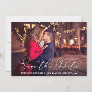 Save The Date Calligraphie moderne Delicate Couple Photo