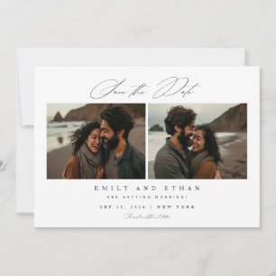 Save The Date Calligraphie moderne Deux photos Code QR