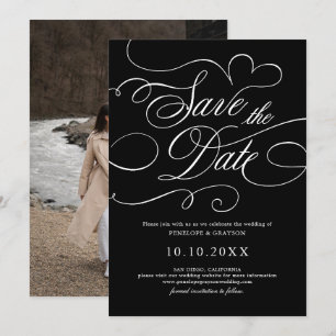 Save The Date Calligraphie moderne intemporelle Noir blanc maria