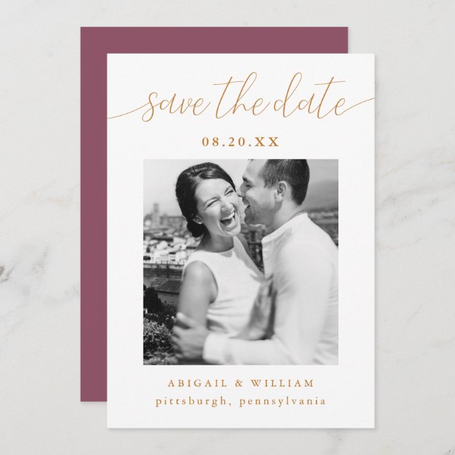 Save The Date Calligraphie moderne Mariage rose (Devant / Derrière)