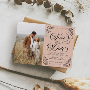 Save The Date Calligraphie moderne photo Vintage Beige