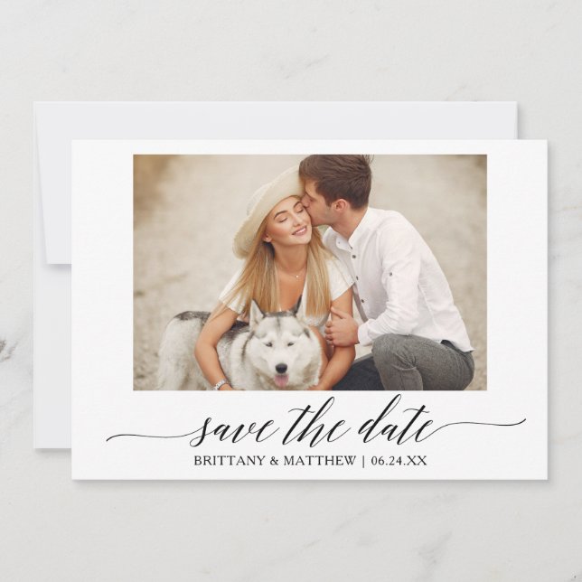 Save The Date Calligraphie moderne Script Couple Mariage photo (Devant)