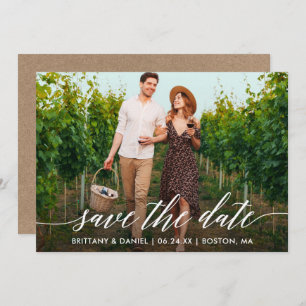 Save The Date Calligraphie moderne Script Kraft Couple Photo