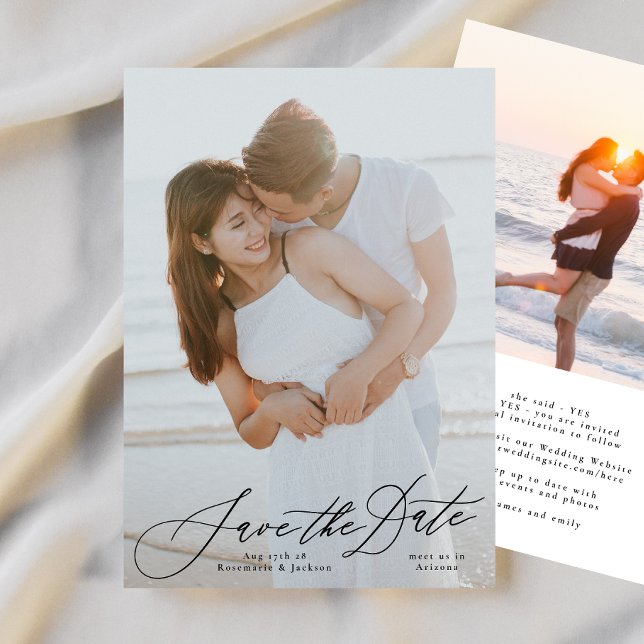 Save The Date Calligraphie Noire Élégante Photo Le Mariage (Créateur téléchargé)