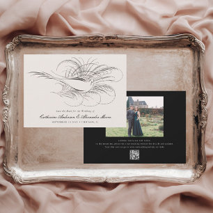 Save The Date Calligraphie Oiseau Illustration Vintage Mariage