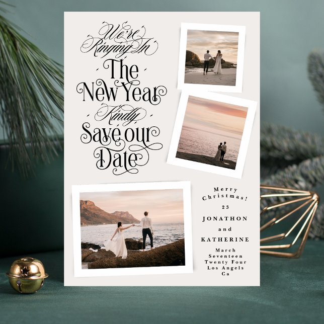 Save The Date calligraphie photo collage nouvelle année joyeux n (Créateur téléchargé)