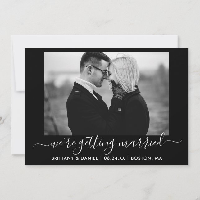 Save The Date Calligraphie Photographie noir et blanc Se marier (Devant)