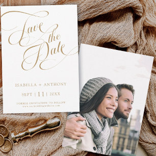 Save The Date Calligraphie romantique Mariage d'or Photo