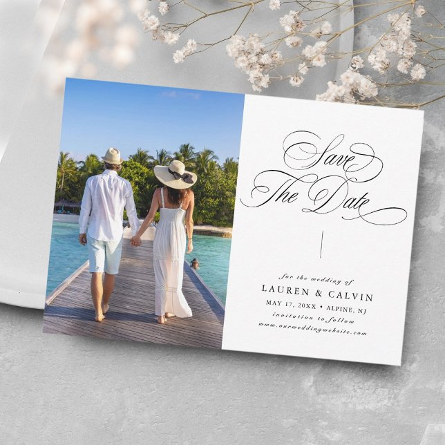 Save The Date Calligraphie romantique Photo noir et blanc (Créateur téléchargé)