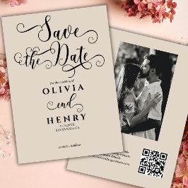 Save The Date Calligraphie romantique Script Photo Code QR