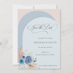 Save The Date Calligraphie Rustique Boho Dusty Blue Pampas