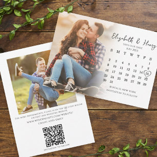 Save The Date Calligraphie simple Calendrier Deux Photo Code QR