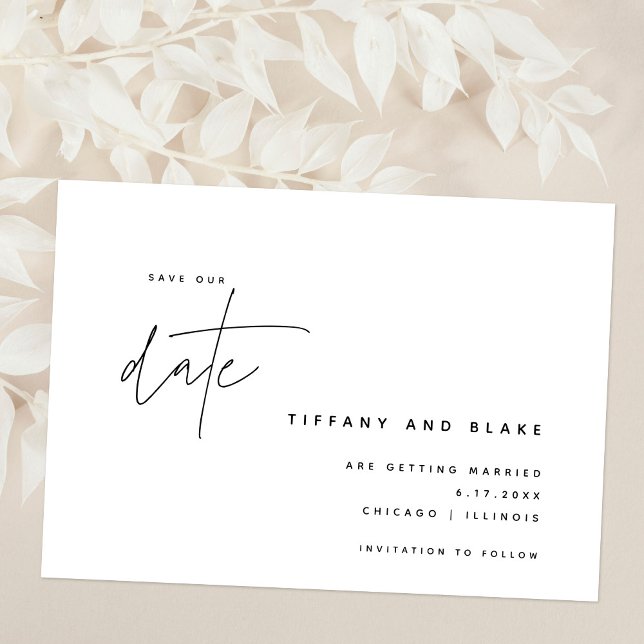 Save The Date Calligraphie simple noir blanc chic moderne (Créateur téléchargé)