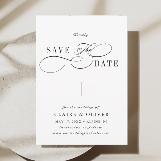 Save The Date Calligraphie Tourbillonnant romantique noir et bla (Créateur téléchargé)